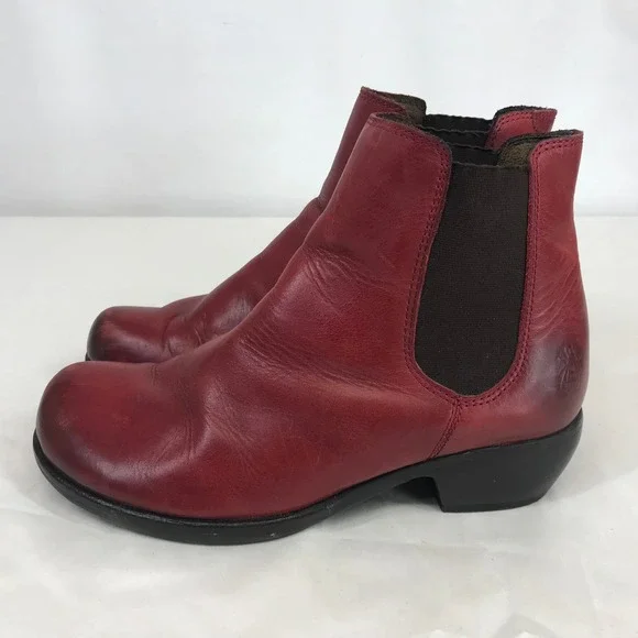 Fly London Red Leather Chelsea Ankle Boots Low Block Heel Size 40 - Picture 4 of 8